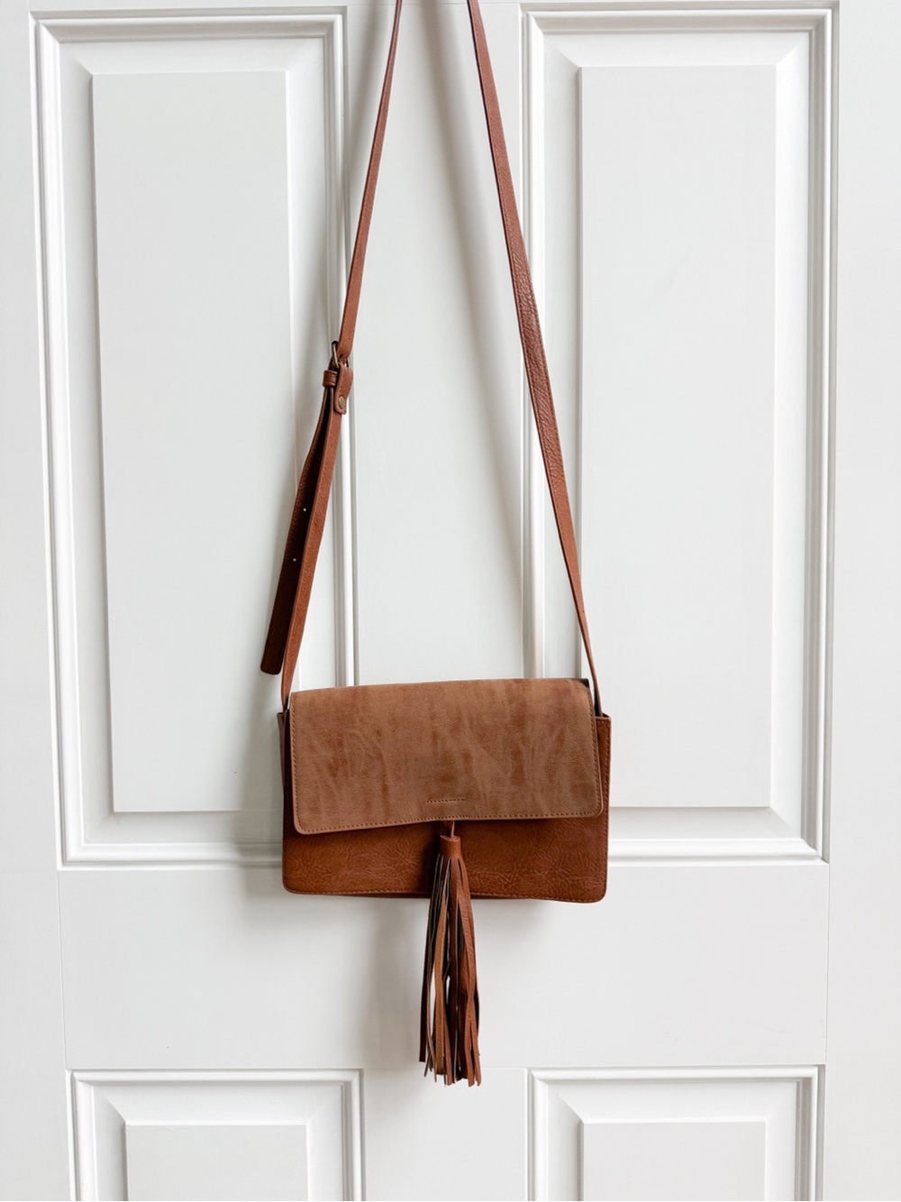 Brown Faux Leather Crossbody Bag with Fringe Tassel